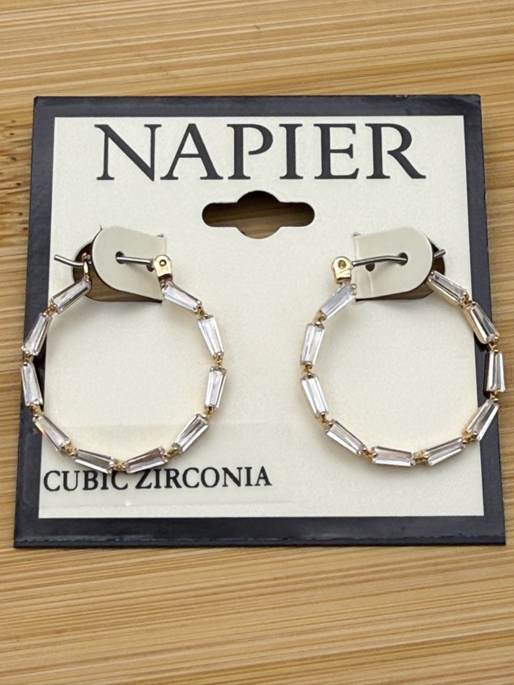 NWT Napier Cubic Zirconia Gold Tone Social Click-It Hoop Earrings